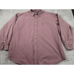 Ralph Lauren Shirt Mens XXL Red Plaid Bradfield Fit Preppy Logo Long Sleeve